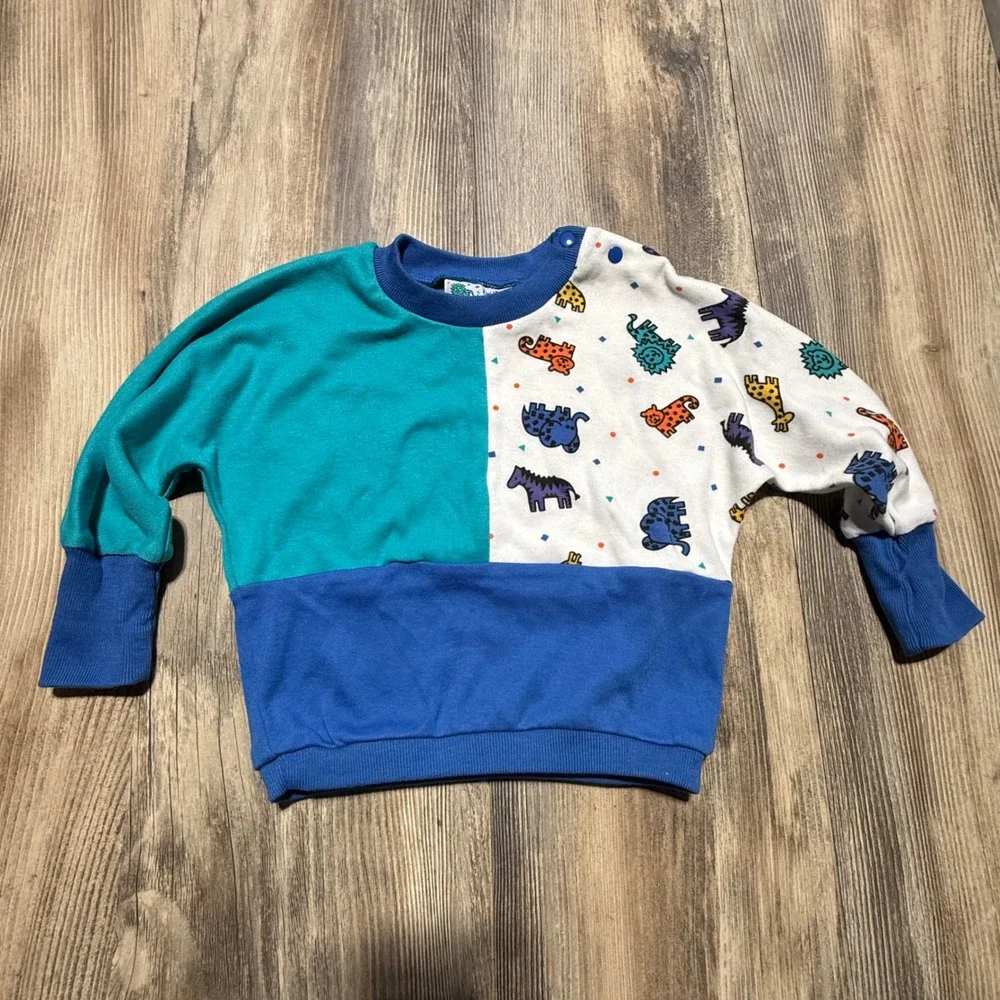 Vintage Bebe Terrifique Sweatshirt Set Animal Print Colorblock 90s Kids 12M